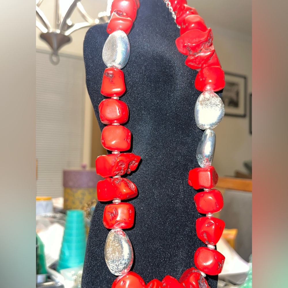 Vintage Signed Chicos Chucky Faux Coral Statement Necklace as Is No returns